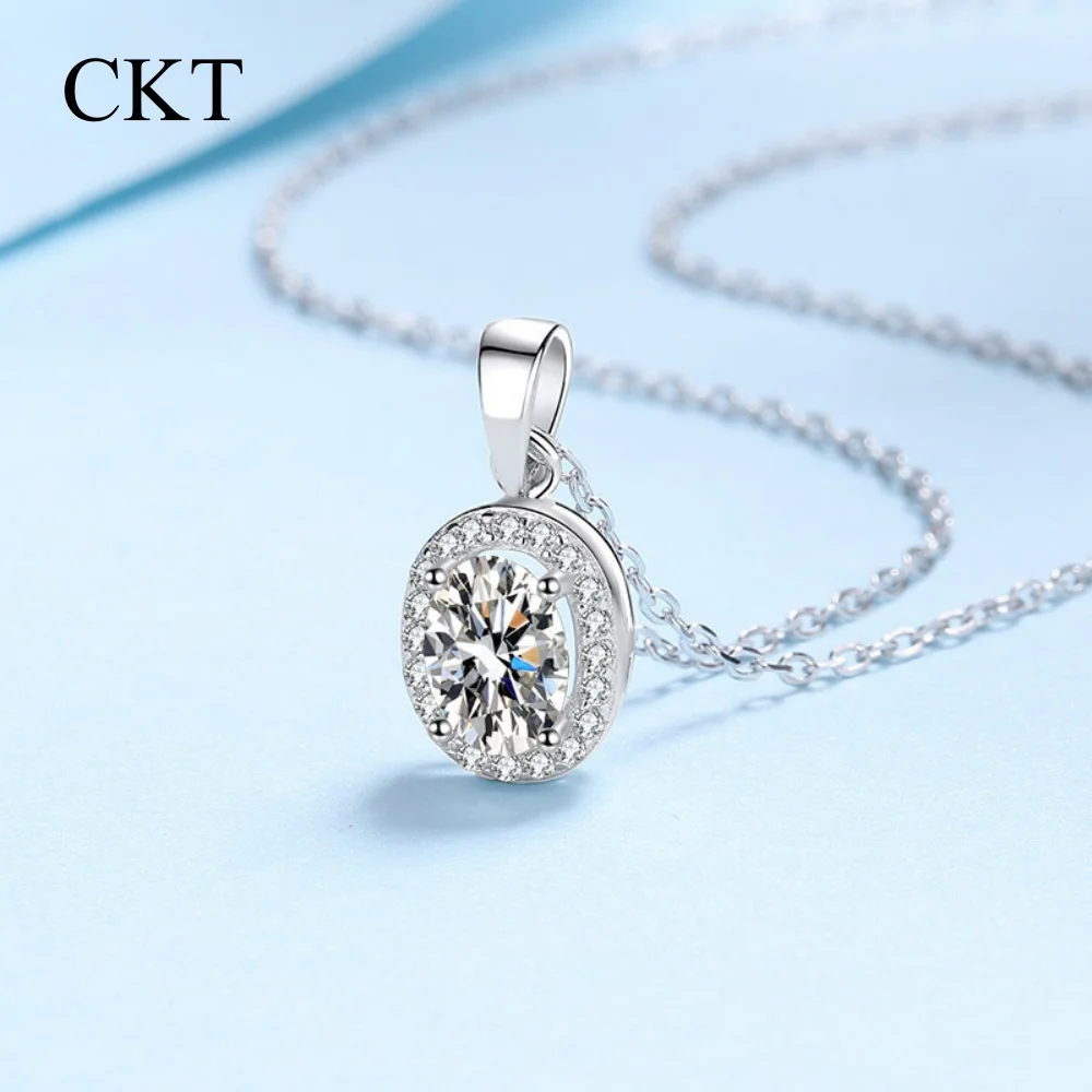 CKT PT950 Platinum Elliptical Package Set Necklace Women's 1ct Moissanite Compact Clavicle Chain Jewelry Commemorative Day
