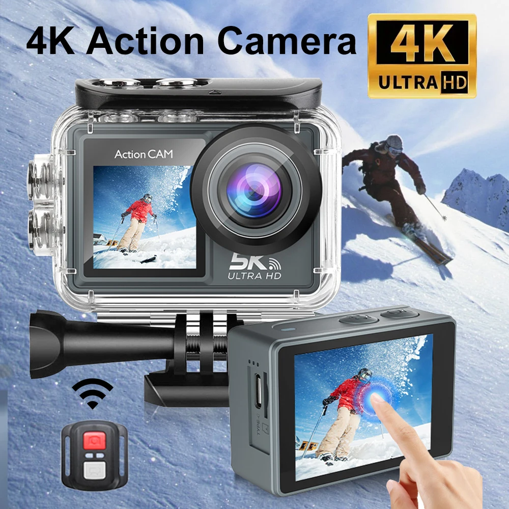 5K 4K60FPS Action Camera Dual IPS Touch LCD EIS 170° DVR 30M Waterproof Upgraded 5X Zoom Sport Camera With Wireless Mic