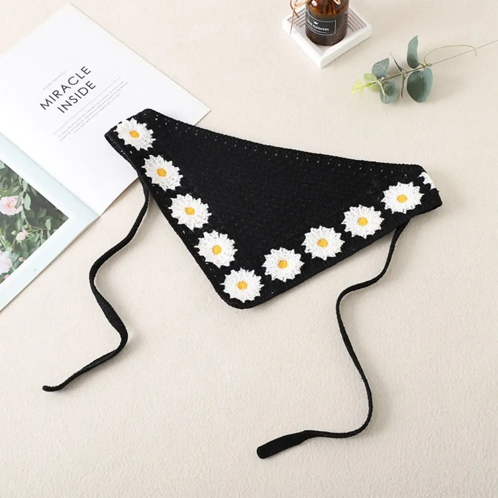 Sweet French Pastoral Style Crochet Headscarf Handmade Hollow Knitted Triangle Scarf Headband Towel