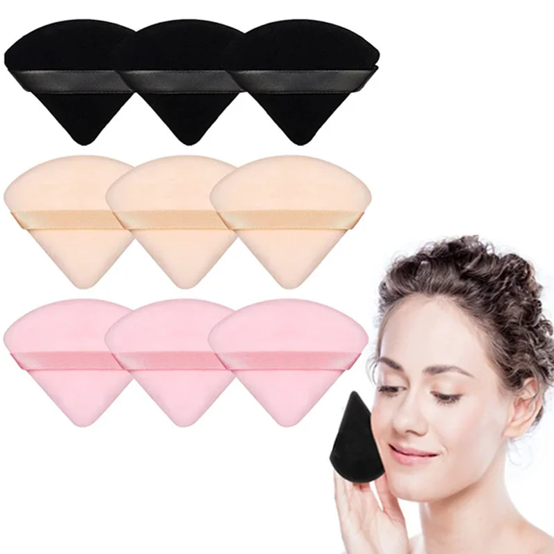 50Pcs Velvet Powder Puff Pizza Flours Mini Washable Triangle Cosmetic Sponge Portable Soft Smooth Facial Makeup Beauty Tool