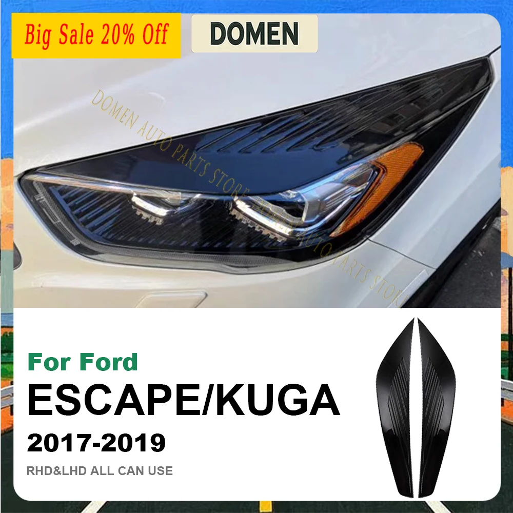 DOMEN Headlight Eyebrow Car Eyelids Sticker Cover Decal Trim ABS Styling Sticker for Ford Escape Kuga 2017 2018 2019 Accessories
