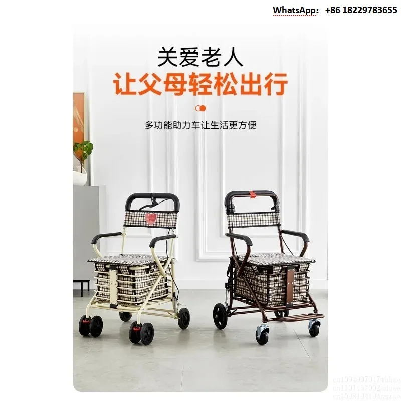 Elderly Portable trolley Foldable grocery shopping Elderly trolley Pushable Walking walker