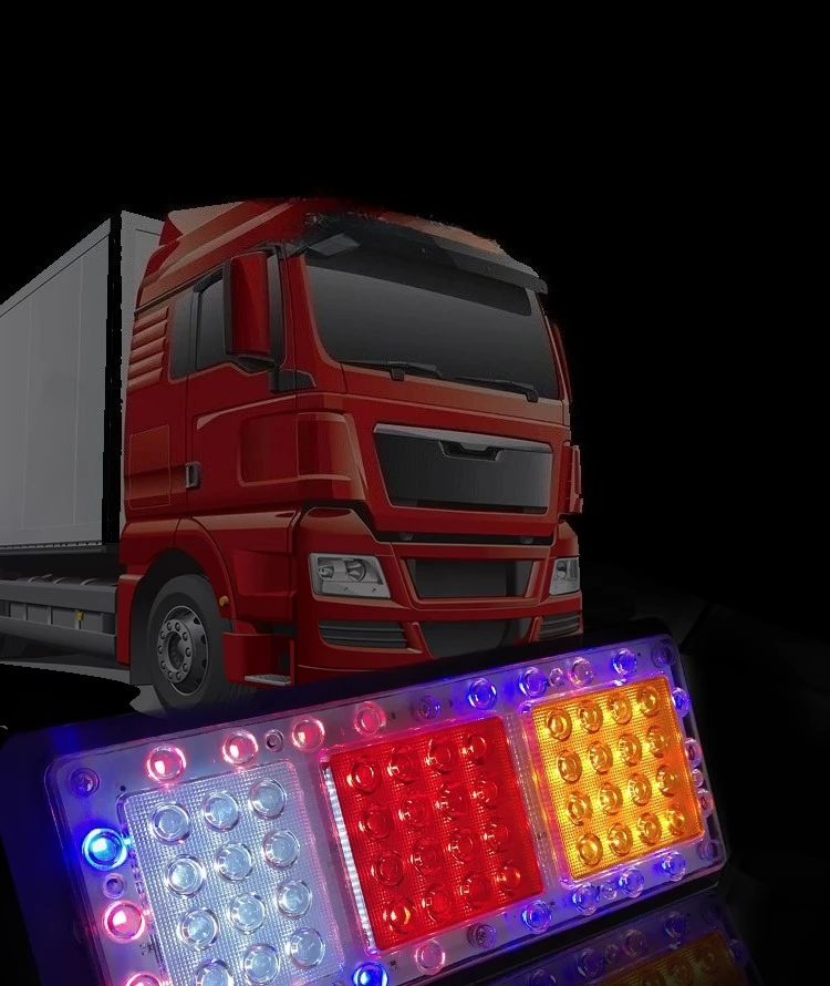 

2 шт., большой задний фонарь для грузовика в сборе, 12 В, 24 В, красочная светодиодная вспышка, стоп-сигнал, электронный задний фонарь для сельскохозяйственного прицепа