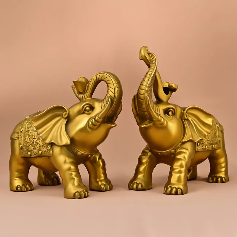 Copper Lucky Animal Elephant Ornament Yuanbao Ruyi Water Absorbing Home Office Desktop Miniatures Gift