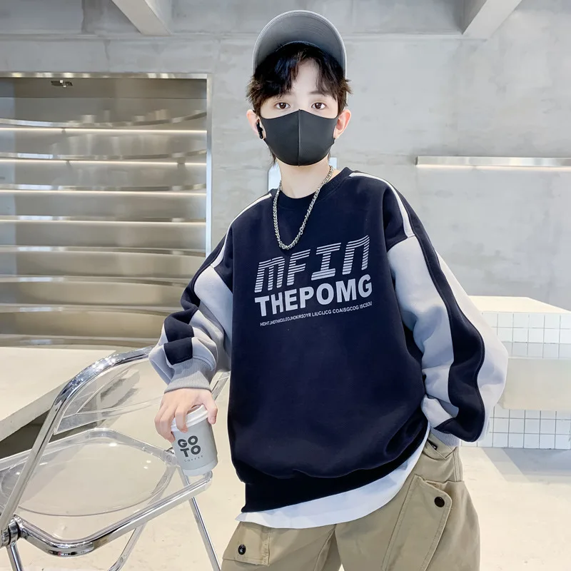 New Teens Baby Boy Warm Clothing Hoodie Autumn Tops Cotton Fleece Children Clothes Long Sleeve Sweater Kids 4-14 Year Old