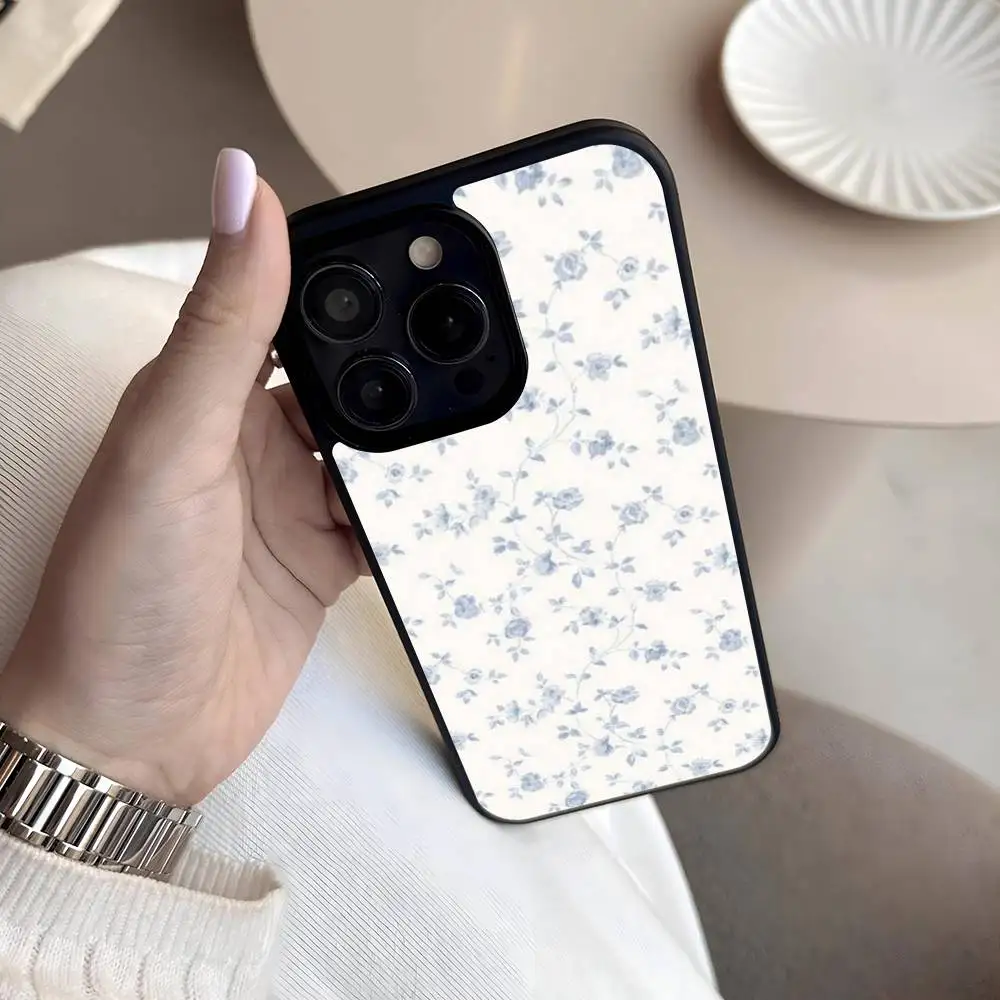 1pc Blue Blossoms Phone Case Magsafe For IPhone 17 16 15 14 13 12 Pro Max Plus Air Hard Shell Full Cover Silicone Anti-fall