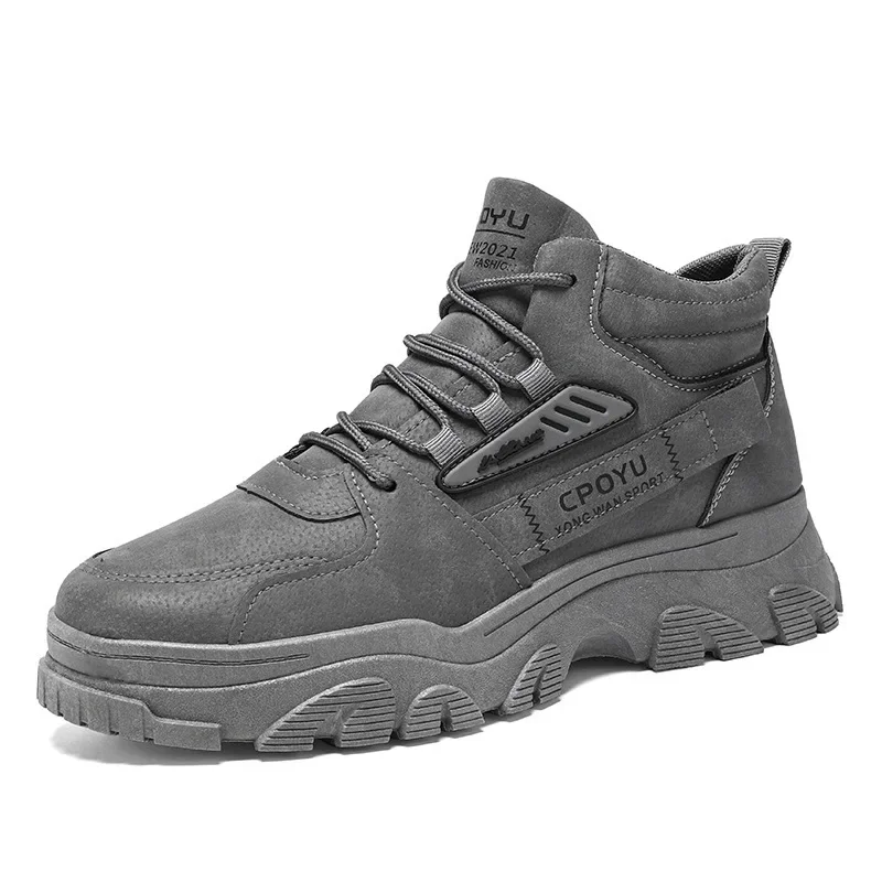 Ankle Boots Men\'s Shoes Spring High Top Waterproof Non-slip Work Safety Shoes Men Outdoor Height Increase Platform Hiking Boots