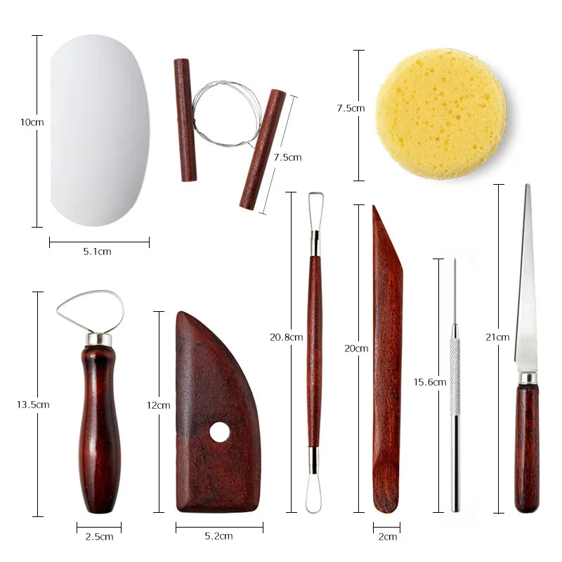 9pcs Red Clay Sculpting Kit Sculpt Smoothing Wax Carving Pottery Ceramic Tools Polymer Shapers Modeling Carved Tool Perfect