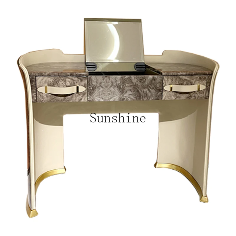 

Postmodern light luxury dresser high-end solid wood paint flip mirror makeup table