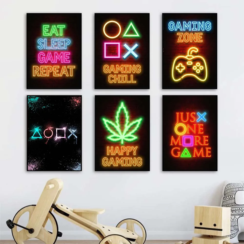 Game Poster Sleep Game Repeat Canvas Paintin Gaming Gamer Quotes Wall Art Picture Home Decor Children Playroom Cuadros NO LED