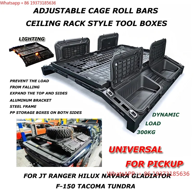 For ODM High Quality Multifunctional Truck Bed Rack Ute Tub Rack with Light for Ranger Hilux Navara Gladiator F150 Tacoma tundra