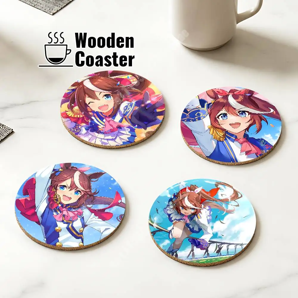 Tokai Teio UmaMusume Wooden Cup Mat Americano Beer Milk Water Coaster for Baking Studio