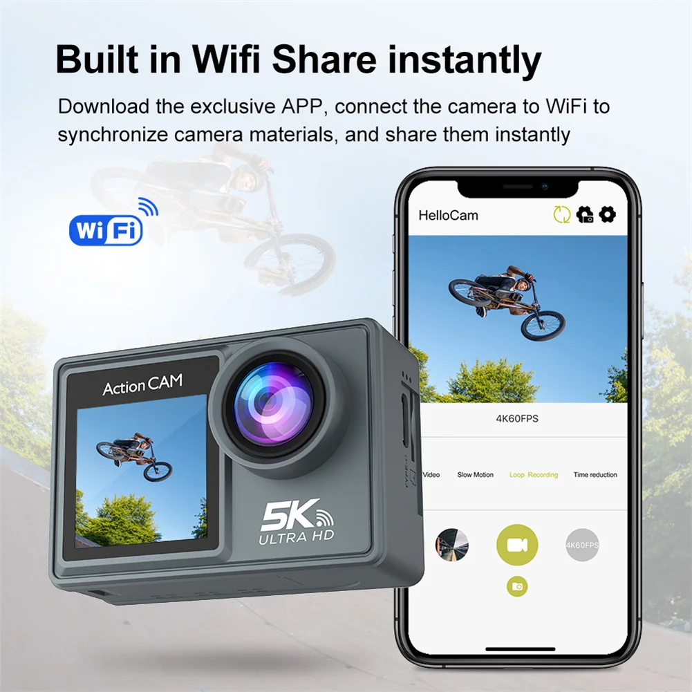 C6 Wifi 1080P Action Camera 5K 30FPS 4K 60FPS 48MP EIS Video Met Optionele Filter Dual Screen Underwater 30M Waterproof Camera