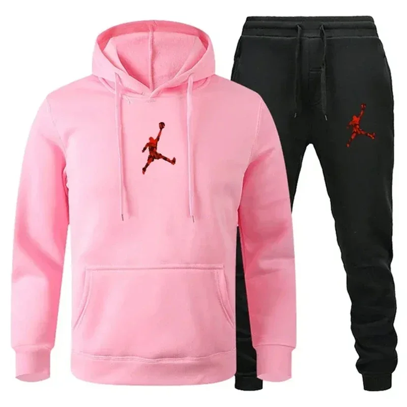 2024 Fashion casual men\'s sports suit hoodie + sports sweatpants two-piece fitness jogging sportswear streetwear