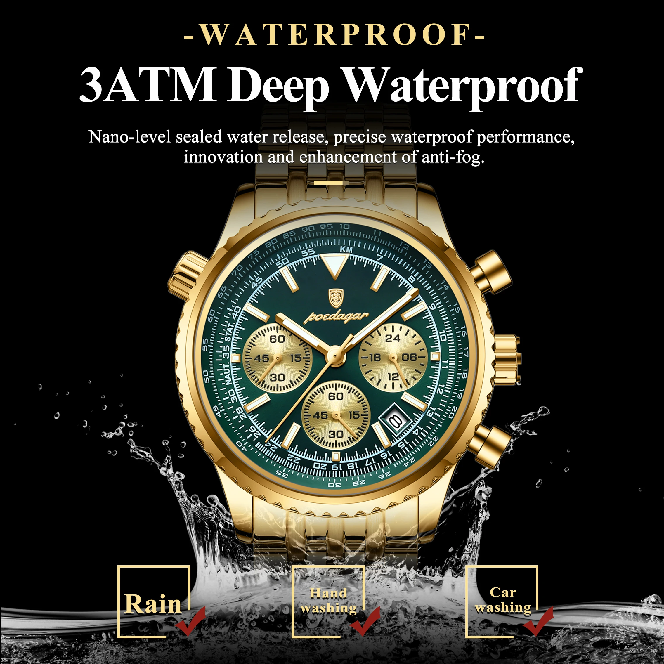 POEDAGAR Top Luxury Male Wristwatch Chronograph Date Waterproof Luminous Men's Watches Stainless Steel Classic Quartz Man Watch - view 3