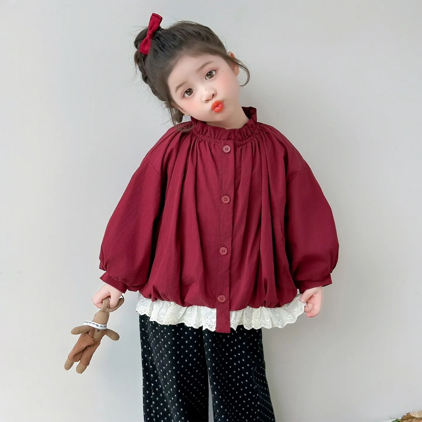 

Girls 2025 Autumn New Stand-up Collar Lace Jacket