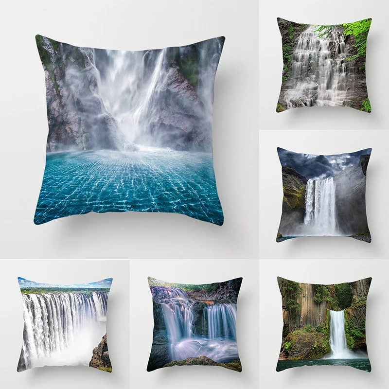 

Waterfall Landscape Pillowcase Sofa Decoration Office Car Seat Cushion Cover Room Bedside Home Decoration Pillowcase 45x45cm