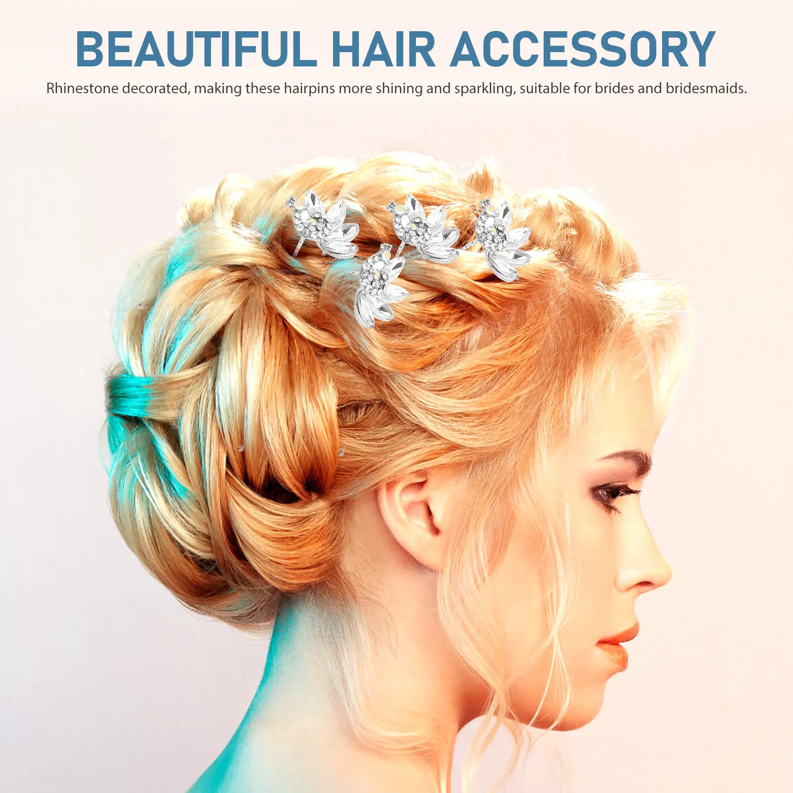 

4Pcs U Shaped Rhinestone Hairpins Bridal Wedding Hair Accessories for Bridesmaids Bride Formal Occasion Hair Clips