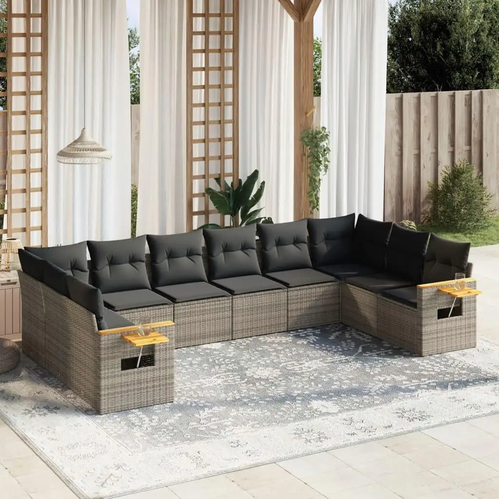 

Large Foldable Garden Sofa Set Gray PE Rattan Outdoor Furniture Comfortable Seating for Patio Backyard Poolside