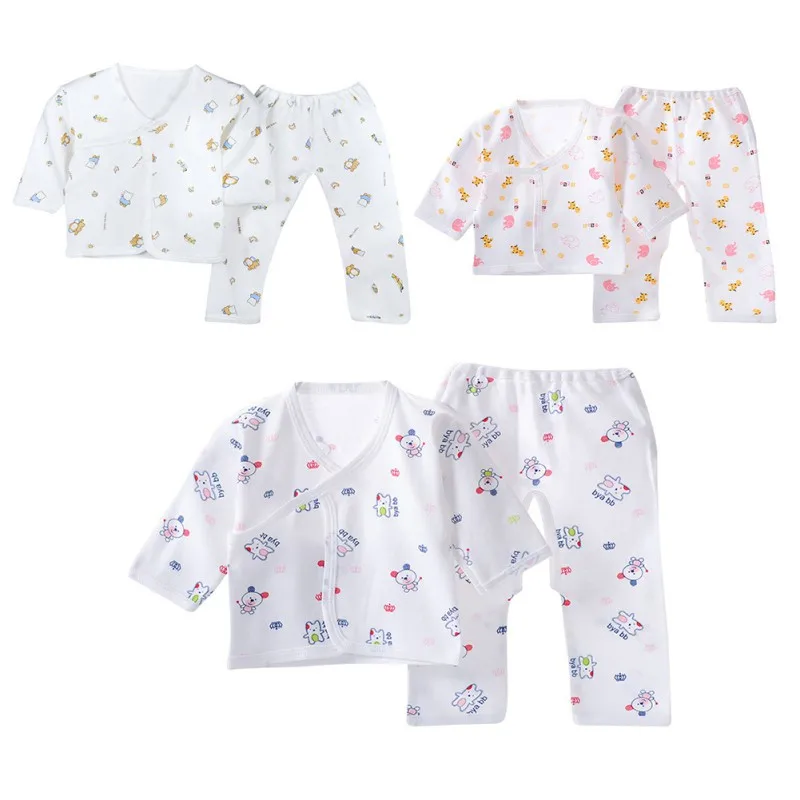 2PCS/Set Newborn Baby Cotton Underwear Sleepwear Infant Boys Girls Breathable Cartoon Animal Pattern Tops And Pants Outfits