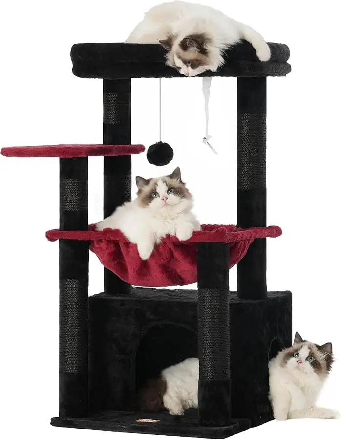 شجرة القطط Heybly، برج القطط مع سلة قطط ناعمة كبيرة، شقة قطط مع كهف سرير واسع مع مساحة مخفية، مغطاة بالسيزال