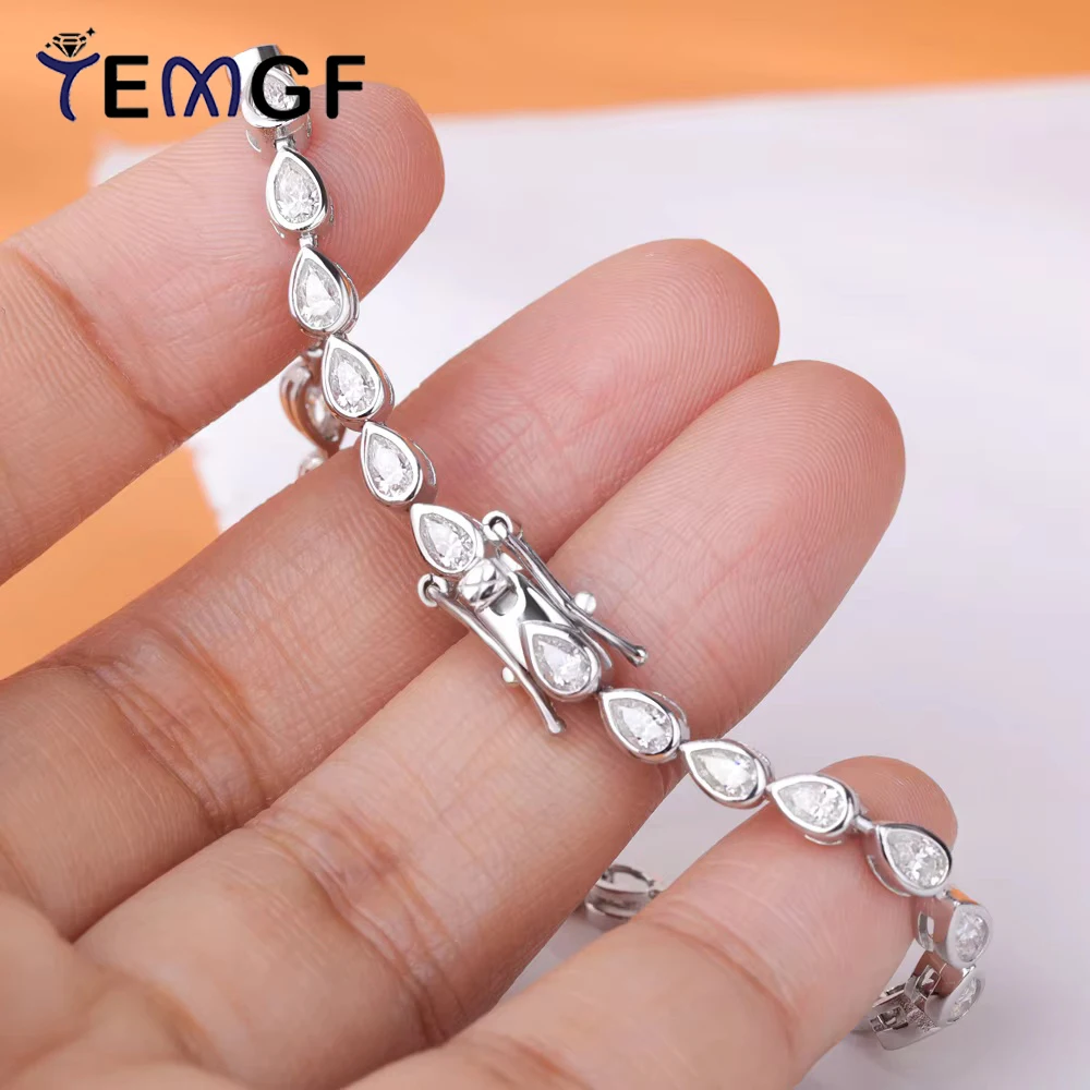 

New Arrivals TEMGF Full Pear Cut Moissanite Bracelet With GRA 925 Sterling Silver Chain for Women Elegant Sparkling Fine Jewelry