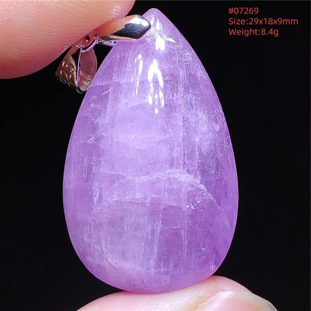 Natural Purple Kunzite Quartz Pendant Kunzite Round Sphere Cat Eye Necklace 14mm 925 Sterling Silver AAAAAA