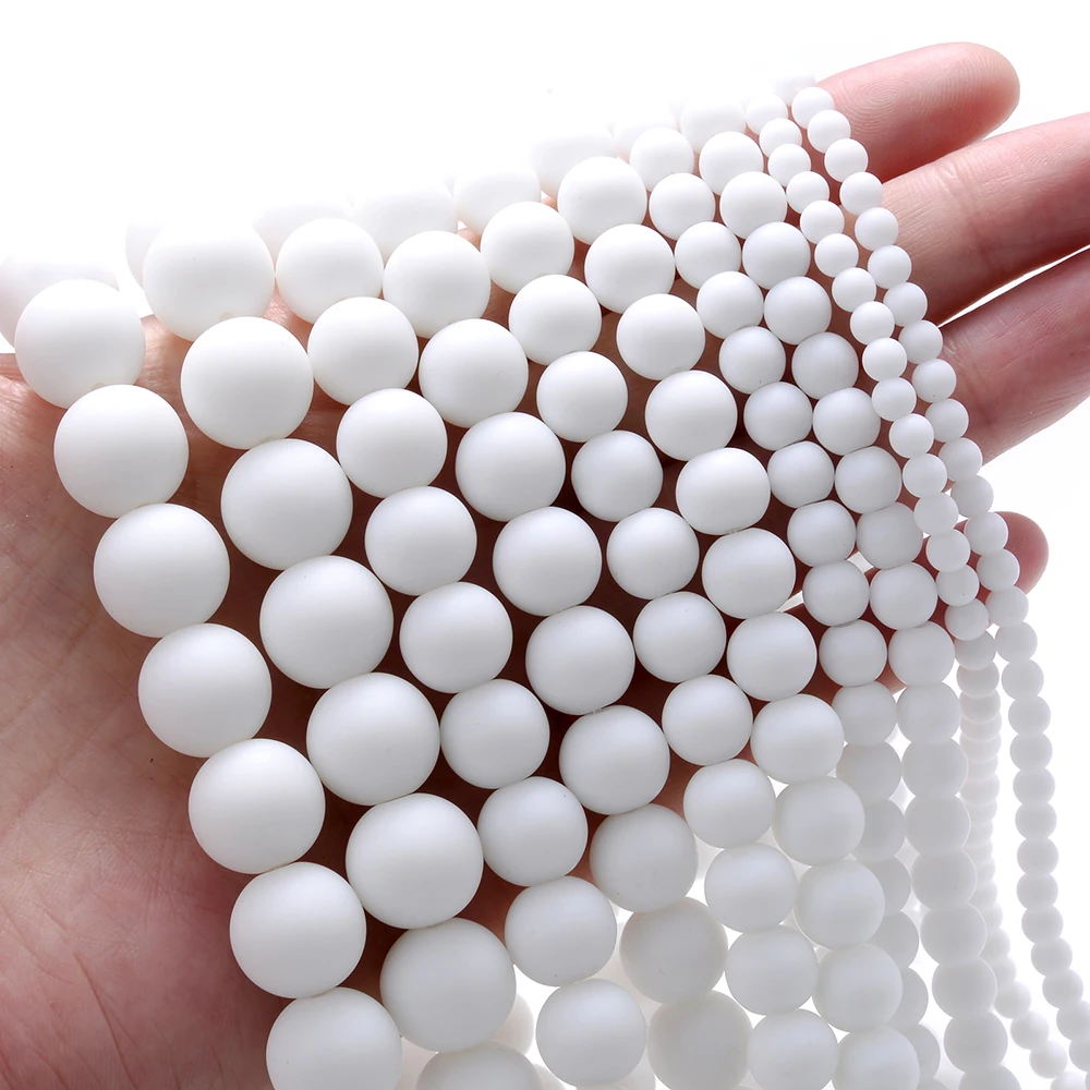 White Matte Stone Beads Round Loose Spacer Beads for Jewelry Making DIY Bracelet Necklace Accessories 4/6/8/10/12MM