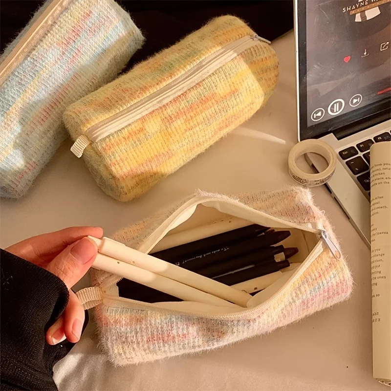 Gentle iridescent cosmetic bag, soft‑textured for campus students, stationery storage bag, cosmetic pouch, coin wallet