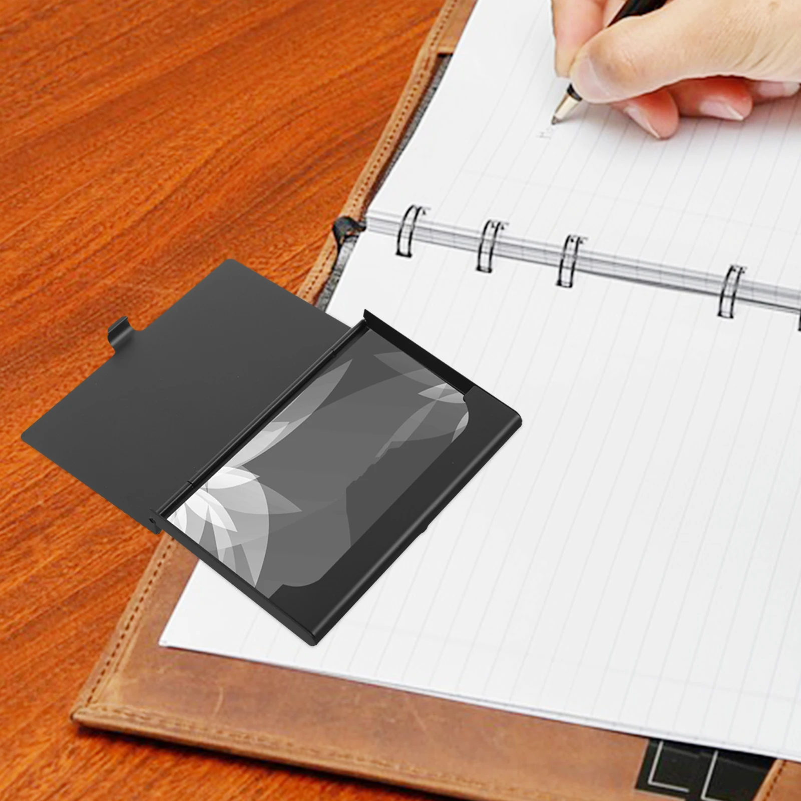 

Portable Business Card Organizer Box Sturdy Metal Storage Container for Office and Travel Compact Holder