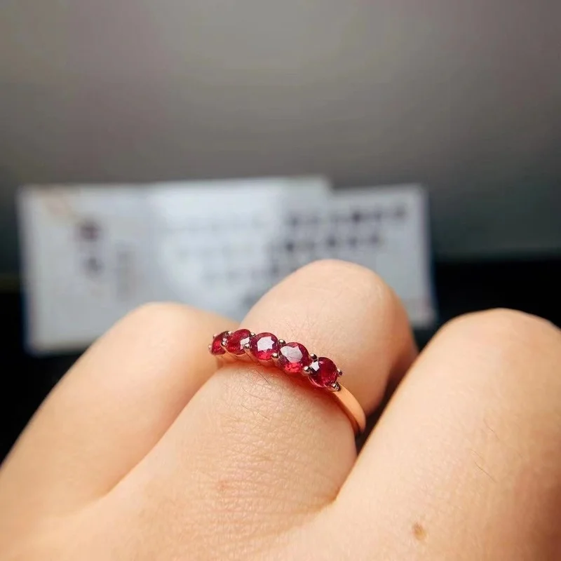 Genuine Natural Ruby Ring 925 Sterling Silver Stackable Half Band Ring 5 PCS Gemstones Birthstone Beauty Exquisite Fine Jewelry