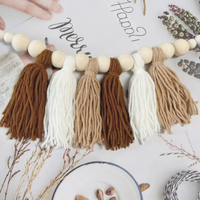 Kids Room Colorful Wood Bead Tassel Wall Hanging Decoration