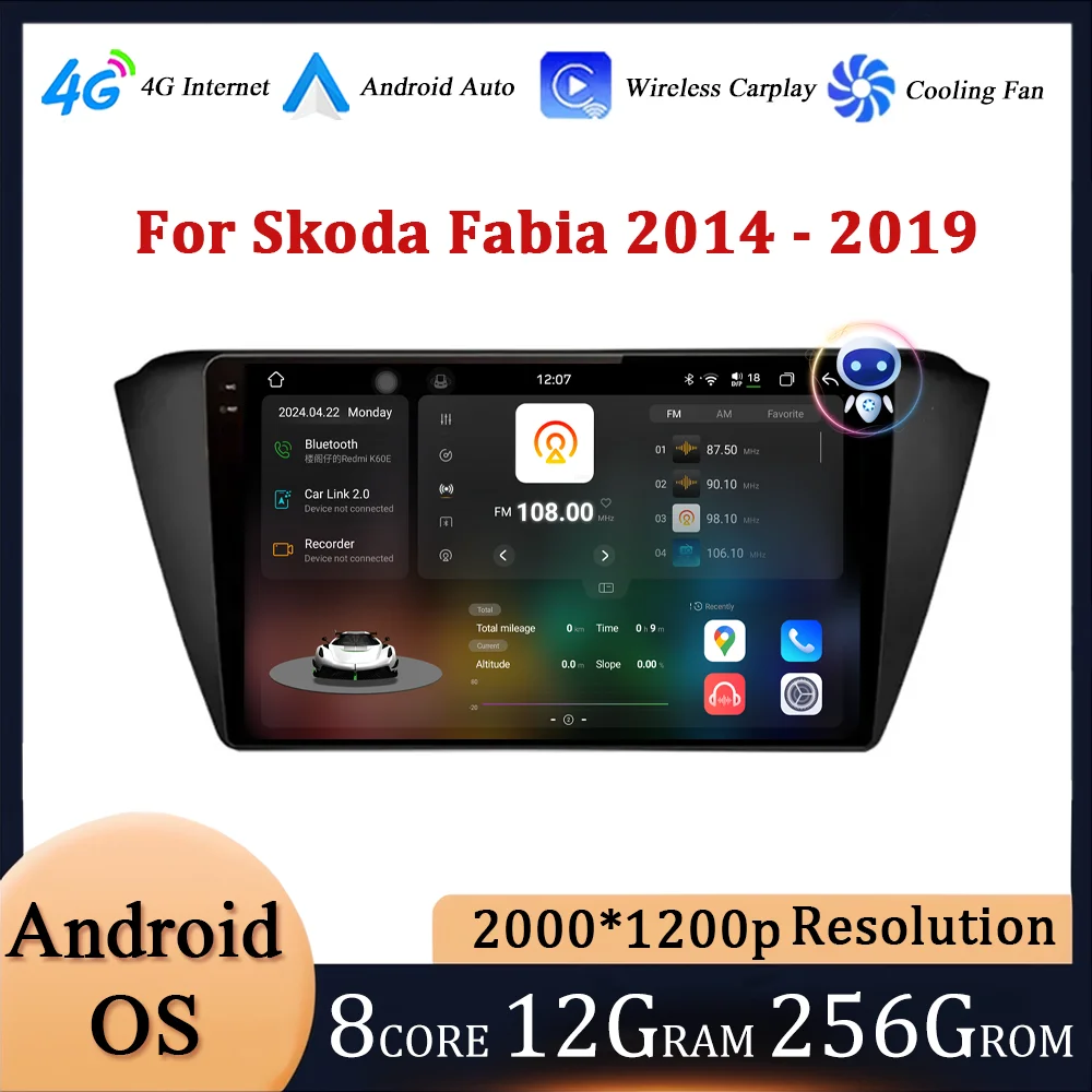 

9 '' for Skoda Fabia 2014 - 2019 Car Radio Video Multimedia Player GPS Navi Wireless Carplay 4G WIFI Bluetooth Touch Screen