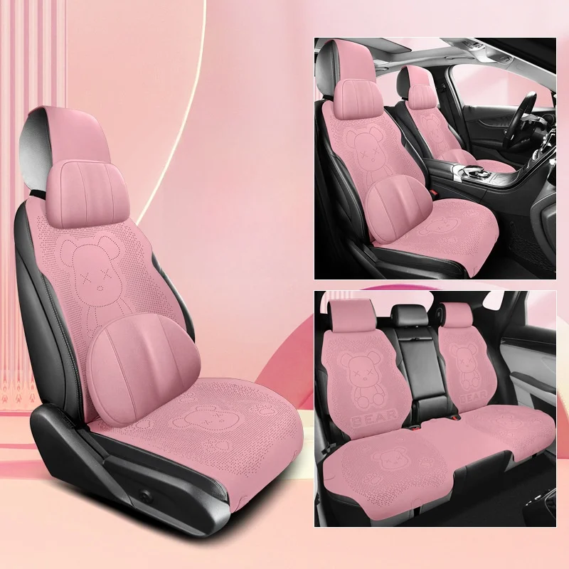 Cartoon Car Seat Cushion Universal for All Seasons Half Surrounded Linen Breathable Seat Cover Trendy Seat Cover