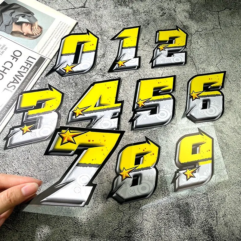 

1PC Yellow Star Racing Number Motorcycle Decal Sticker Waterproof DIY Fuel Tank Front Fairing Scooter Bicycle Sunscreen Decor