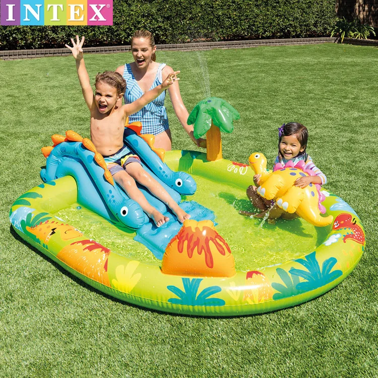 

2026 Summer Volcanic Island Dinosaur Park Inflatable Pool Kids Water Play Center With Slide Sprayer Family Swimming Pool