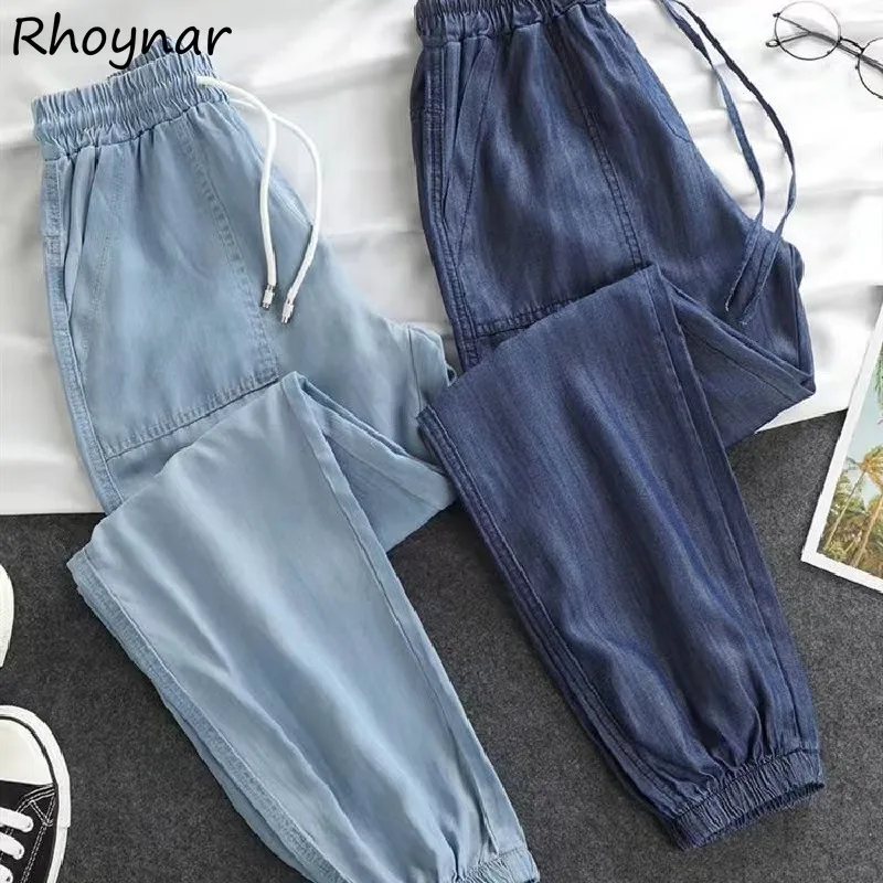 

Solid Pants Women Summer Thin Lace-up Elastic Waist All-match Baggy Slender Korean Style Leisure Simple Daily High Street Girls