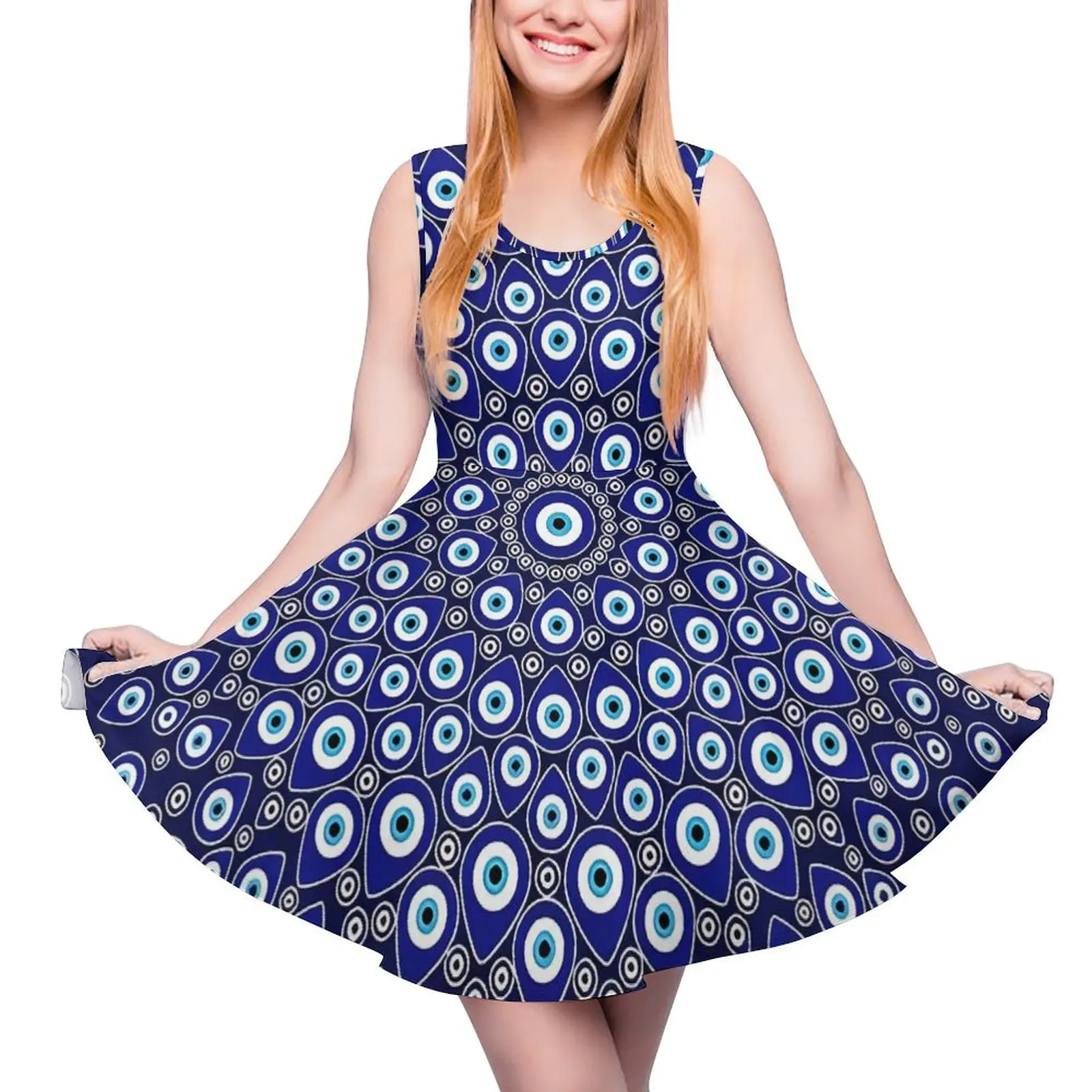 Evil Eye Print Dress Nazar Eye Circular Trendy Dresses Sleeveless Casual Custom Skate Dress Summer Oversize Clothing