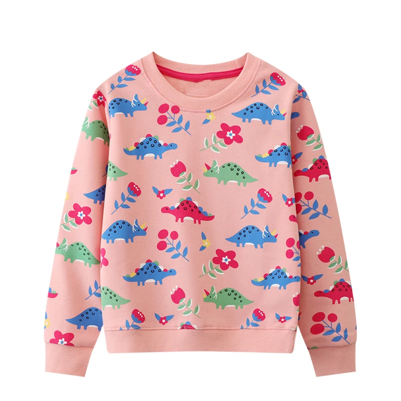 Little maven Girls Sweatshirts Dinosaur Prints Baby Girls Pink Clothes 2023 Fall New Children's Clothing Kids Long Sleeve Shirts