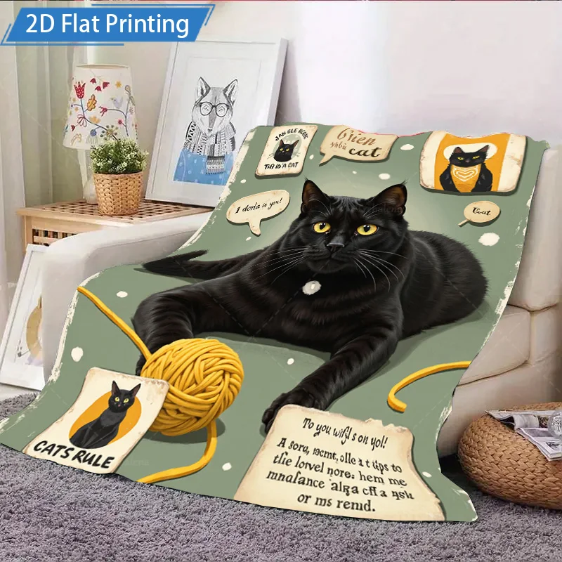 1 قطعة بطانية الفانيلا لطيف القط الأسود الصوف بطانية مع اقتباسات مضحكة وتصميم الغزل لديكور المنزل مريح
