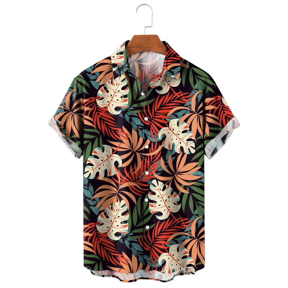 

HX Fashion Men's Shirts Hawaii Plant Colorful Monstera Grass 3D Printed Casual Shirt Summer Beach Shirt Camisas Men Clothing