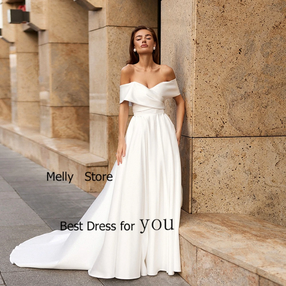 Fashion Ivory Wedding Dresses with Satin Simple Bridal Gowns Court Train Sleeveless New Vestido De Novia Strapless Robe Summer