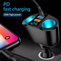 3 Port PD+QC3.0 Car Phone Charger 12V/24V Dual USB Power Adapter LED Digital Display Car Cigarette Lighter Socket Power Splitter