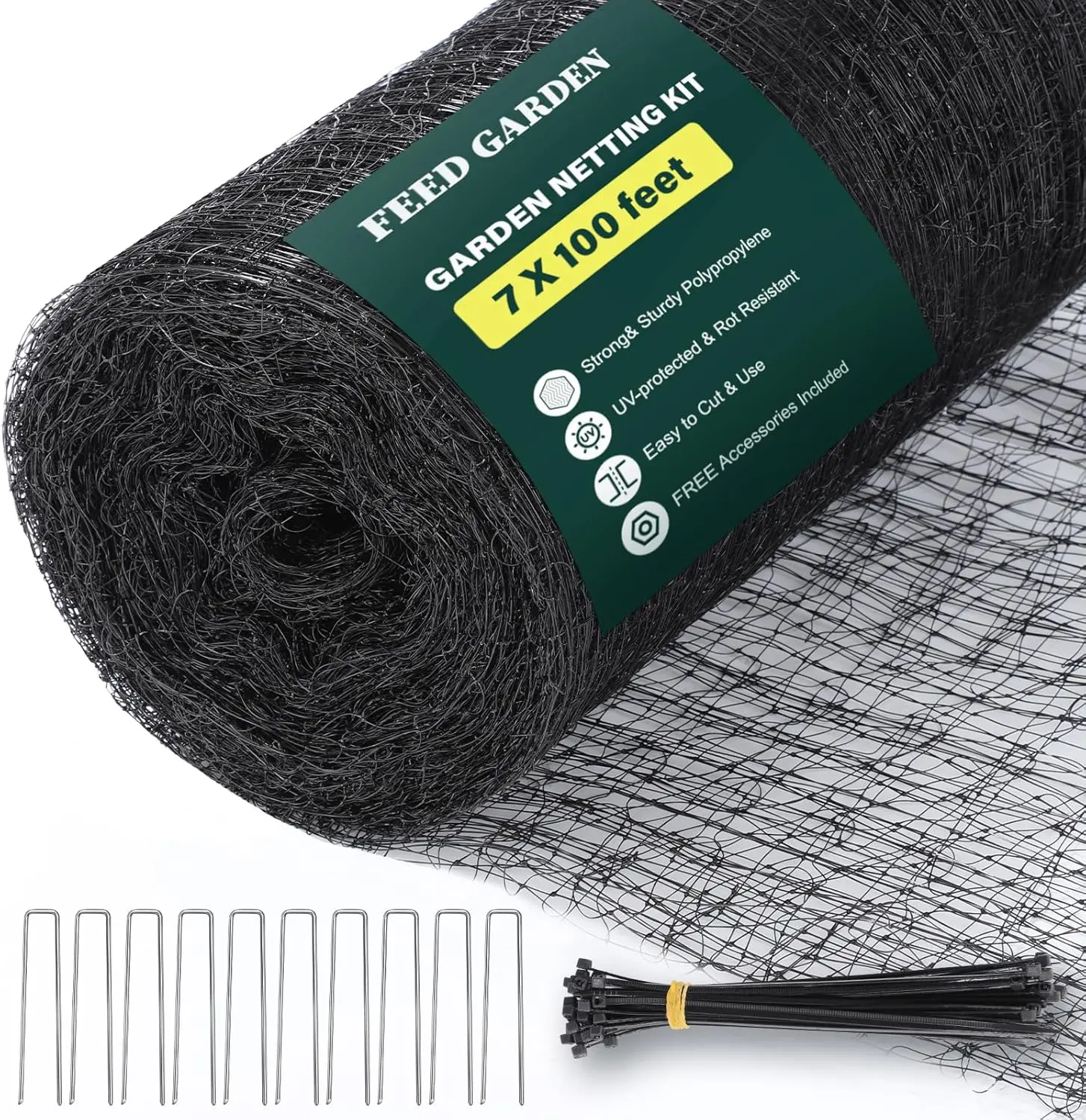 

Heavy Duty Deer Netting - 7x100ft UV-Protected Garden Fence with Fine Mesh, Includes Stakes & Zip Ties for Easy Installation