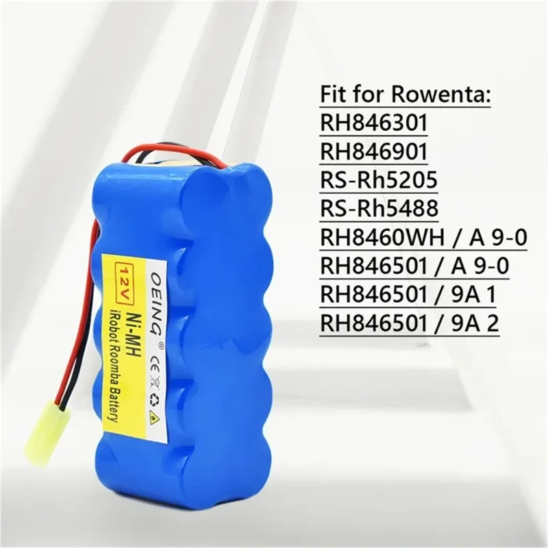 12V SC Ni-MH 6000mAh Rechargeable Battery for Rowenta, Robot Vacuum Cleaner, 12V, RH5488, RH846301, RH846901, RS-Rh5205