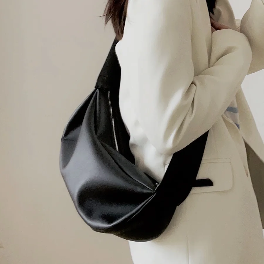 FIRMRANCH Casual Fashion Pleated Crossbody Dumpling Bag Comfortable Wide Shoulder Strap Design Shoulder Purse For Women Hobos