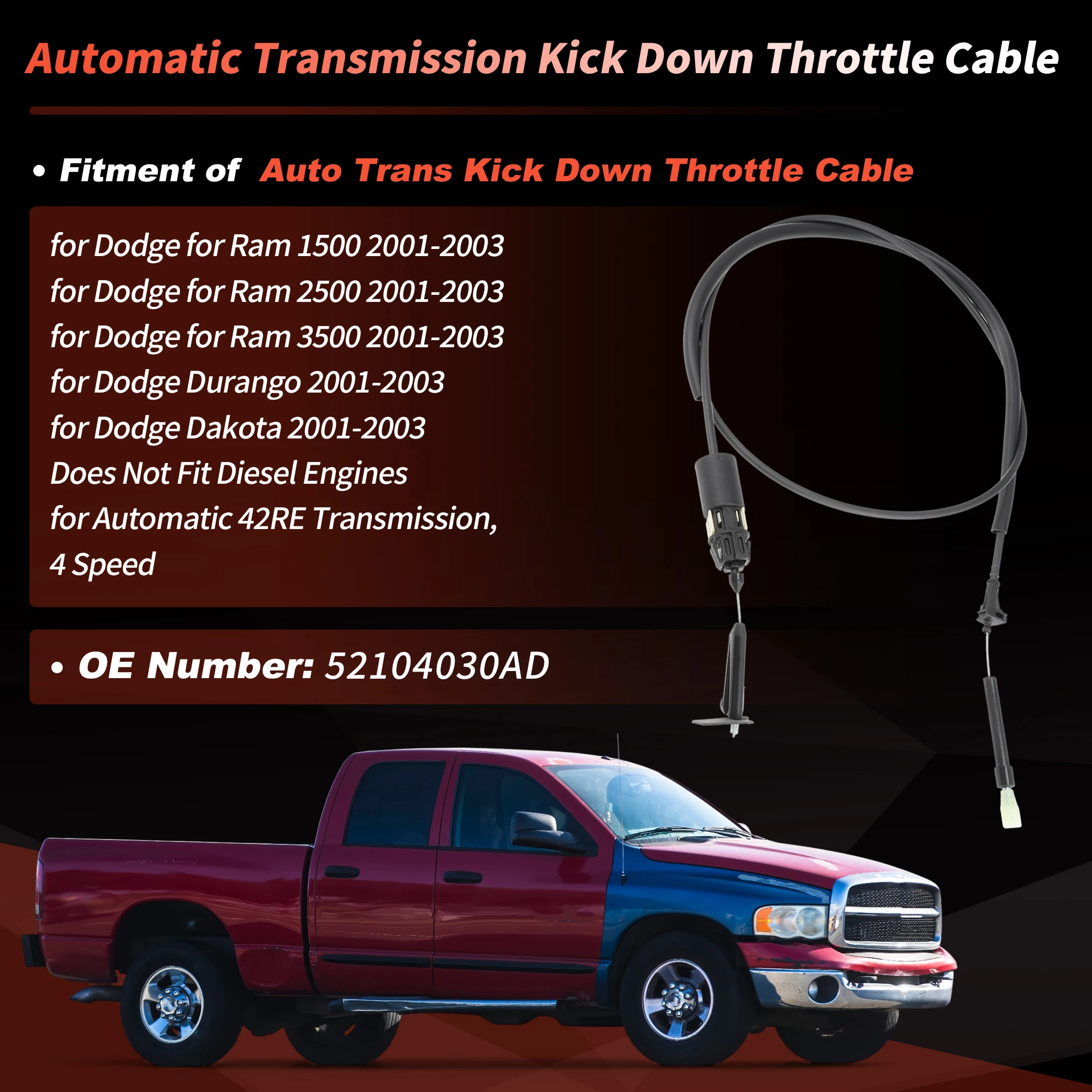 UXCELL 52104030AD Throttle Valve Cable for Dodge Durango Dakota for Ram 1500 2500 3500