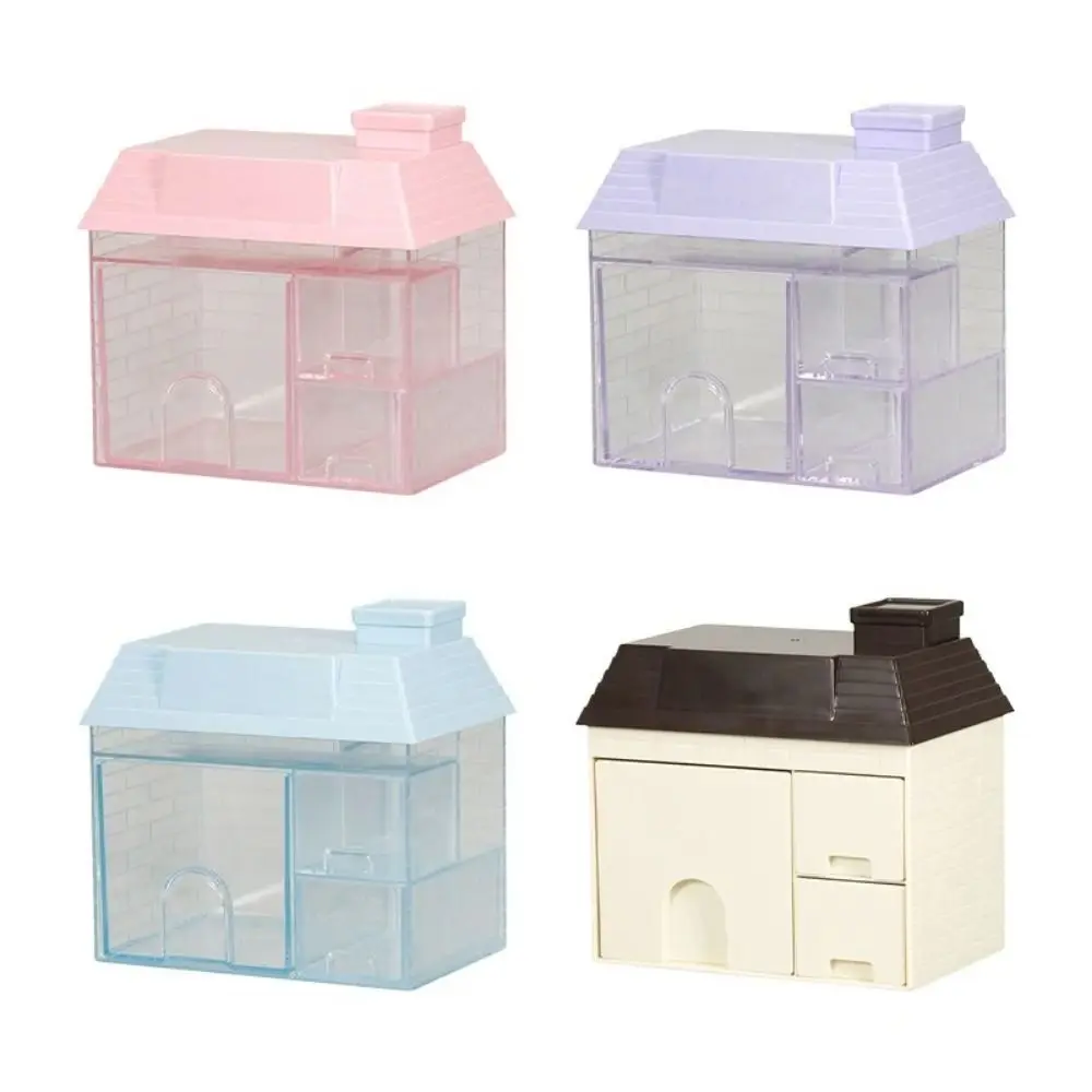 Transparent Desktop Storage Box Multiple Grids House Shape Small House Pen Holder Space Saving Visible Cosmetic Organizer Home