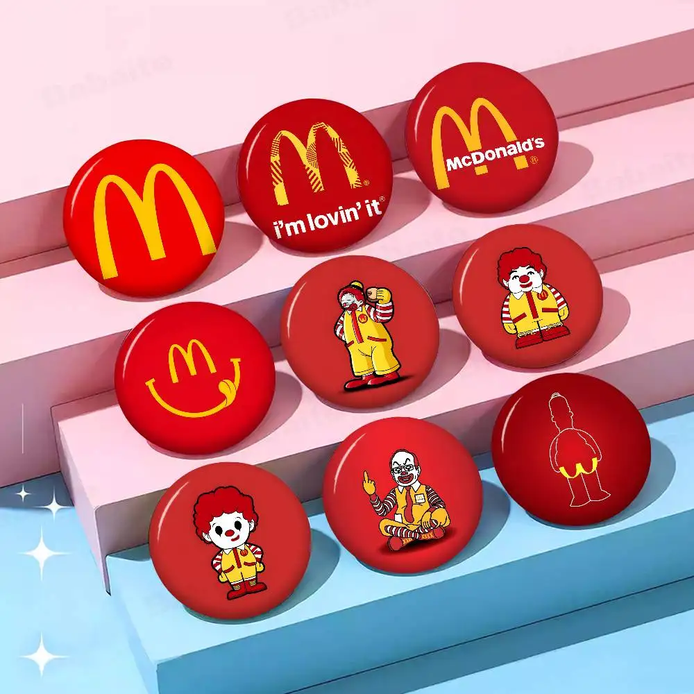 Botões Personalizáveis com Logo do McDonald's 32/44/58MM, Emblemas Criativos e Engraçados, Presentes para Amigos
