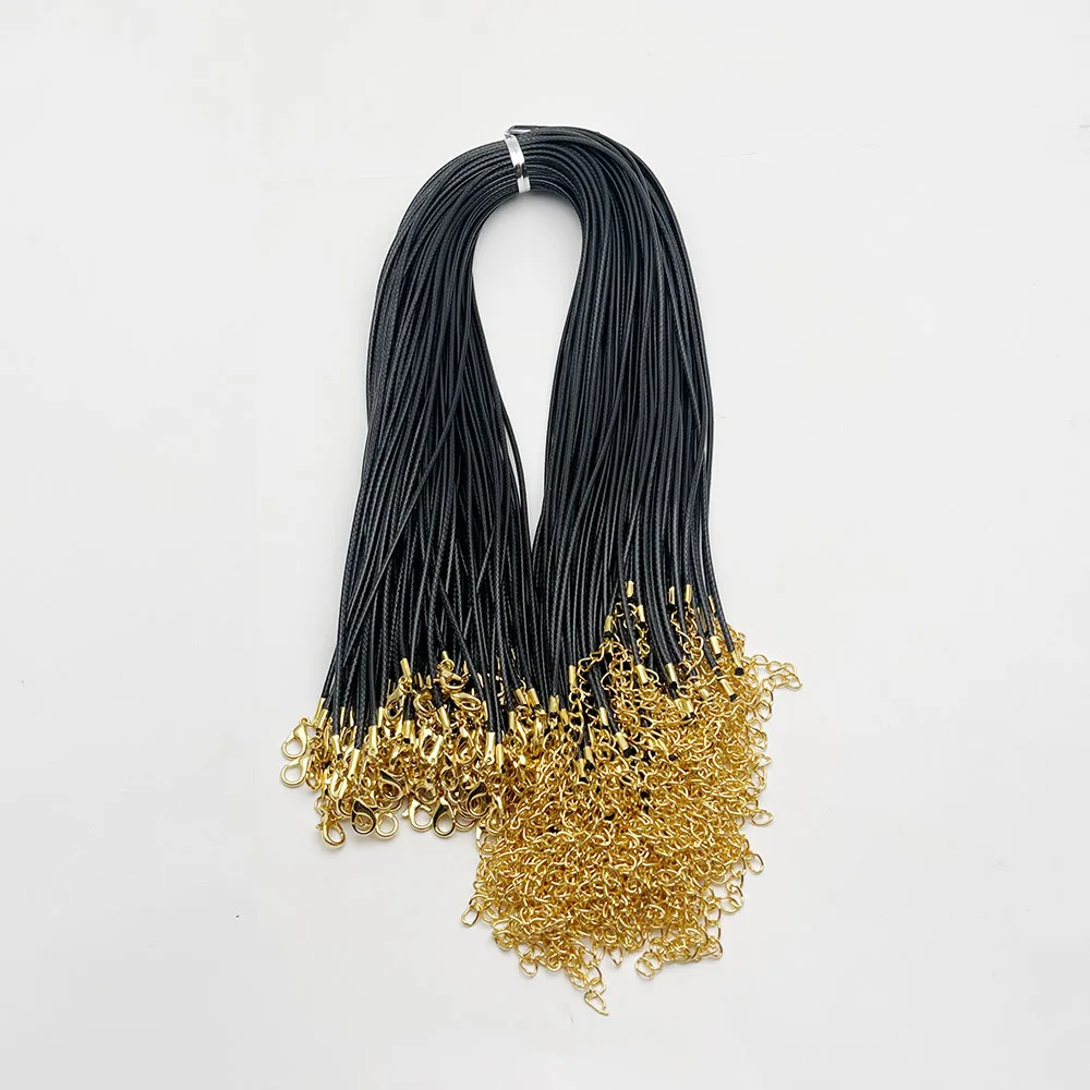 Fashion gold color 1.5MM 2.0MM 45cm 60cm 70cm mixed black Wax rope lobster clasp necklace lanyard Jewelry pendant cords 100pc